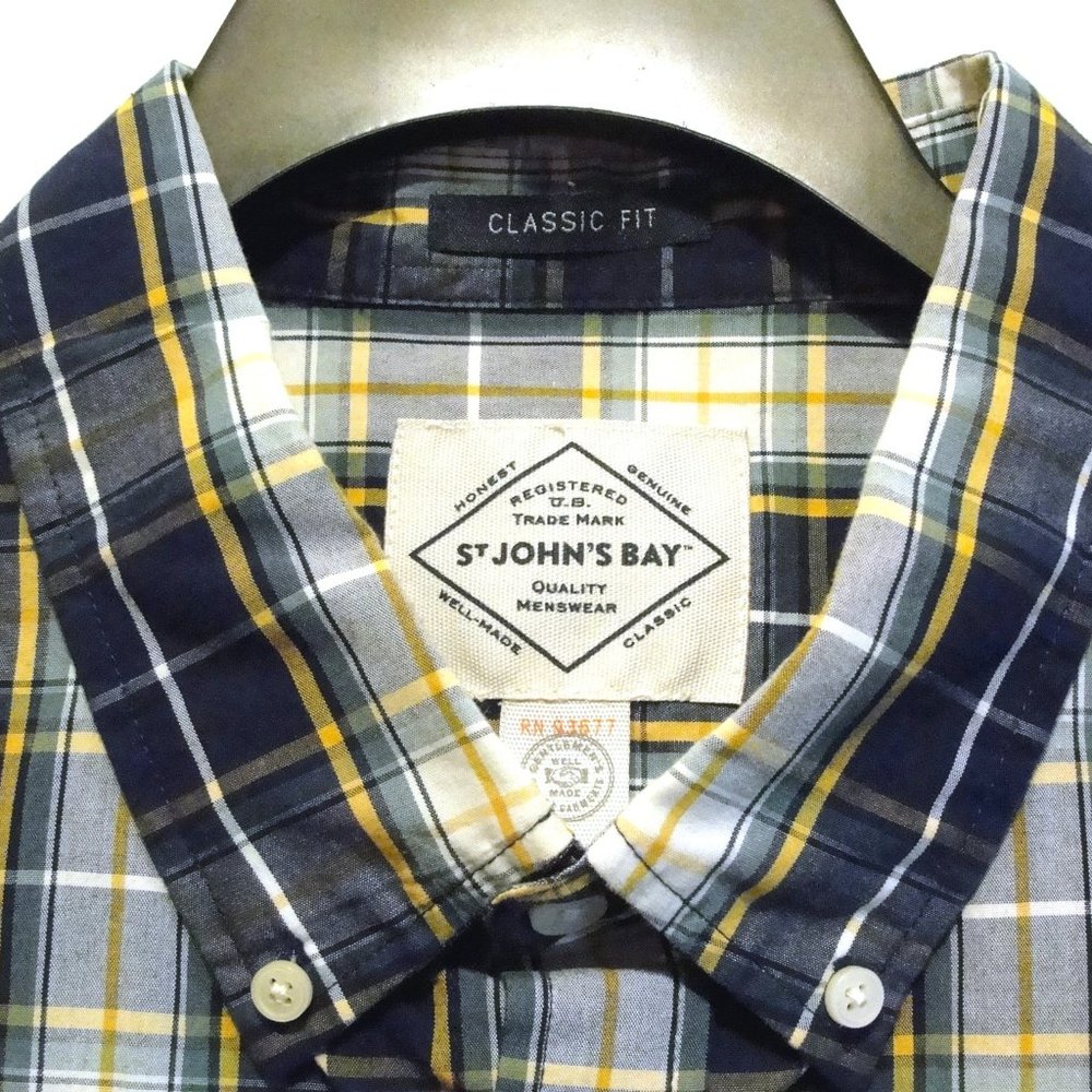 St Johns Bay SS XL Classic Fit Fade Blue Green Yellow White.